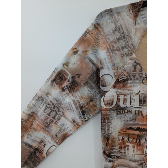 Cotton On Y2K Mesh Cropped Top Women Size L Euro Graphic Long Sleeve Retro Cyber - Picture 3 of 9